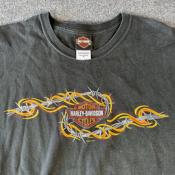 Vintage Harley Davidson Motorcycle Biker LS Barbwire Shirt Size Large Y2K Flames - Picture 2 of 7